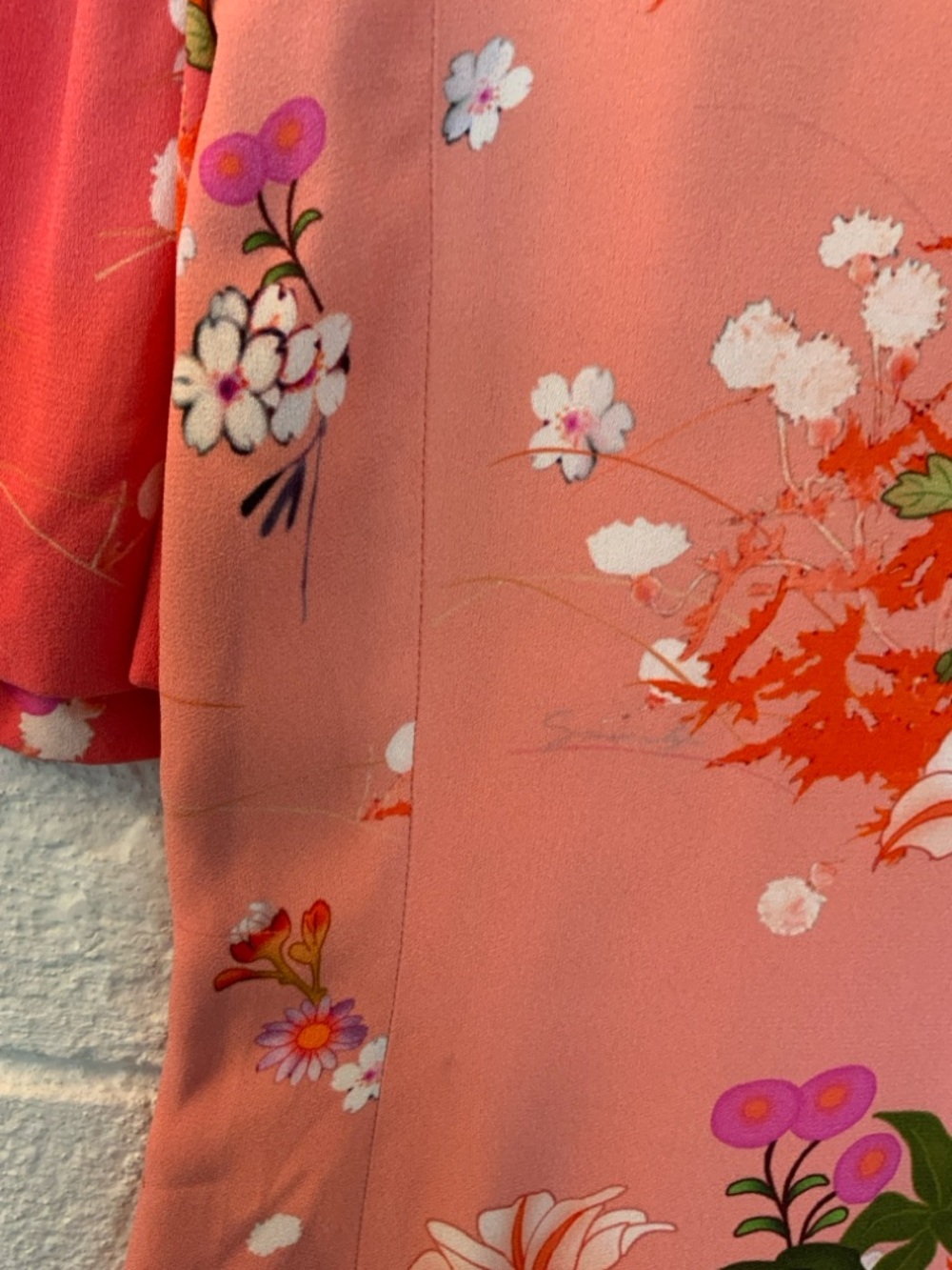 Givenchy Couture Japanese Floral Pattern Sheath Dress in Pinks & Peach - Picture 10 of 11